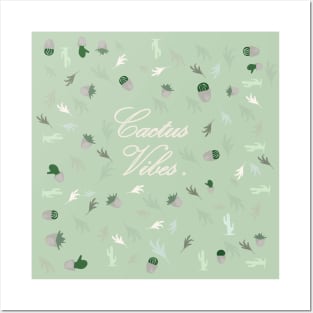 Cactus-vibes cactus leaves green tropic pattern Posters and Art